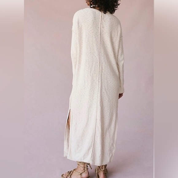 Free People Bri Sweater Maxi Dress Cream Boho Slit Lounge S - Picture 2 of 7